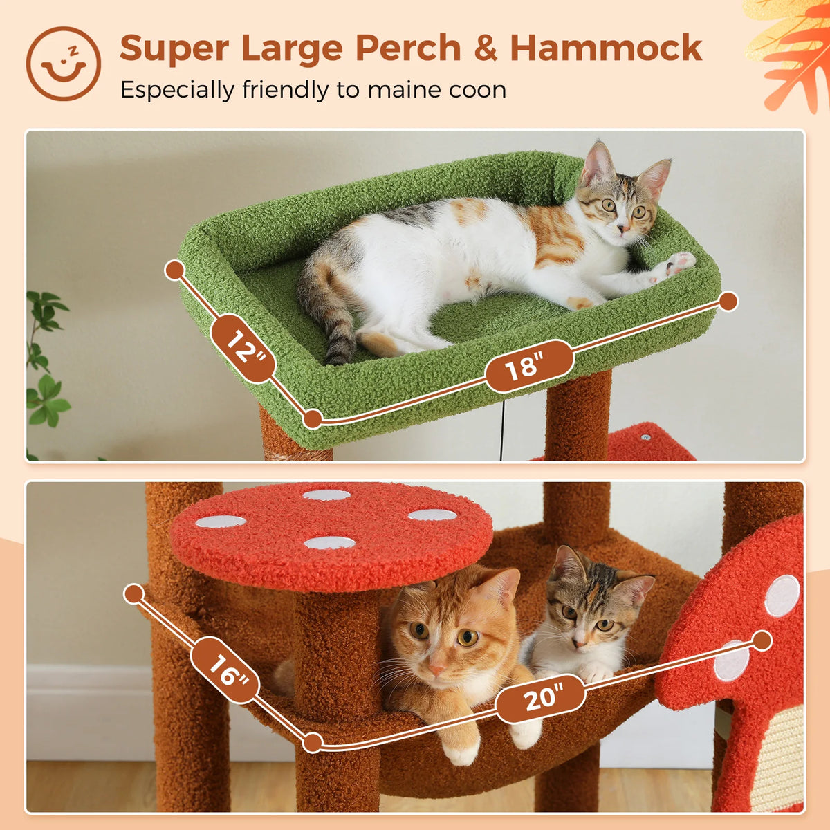 143cm Mushroom Cat Tree with Removable Scratcher