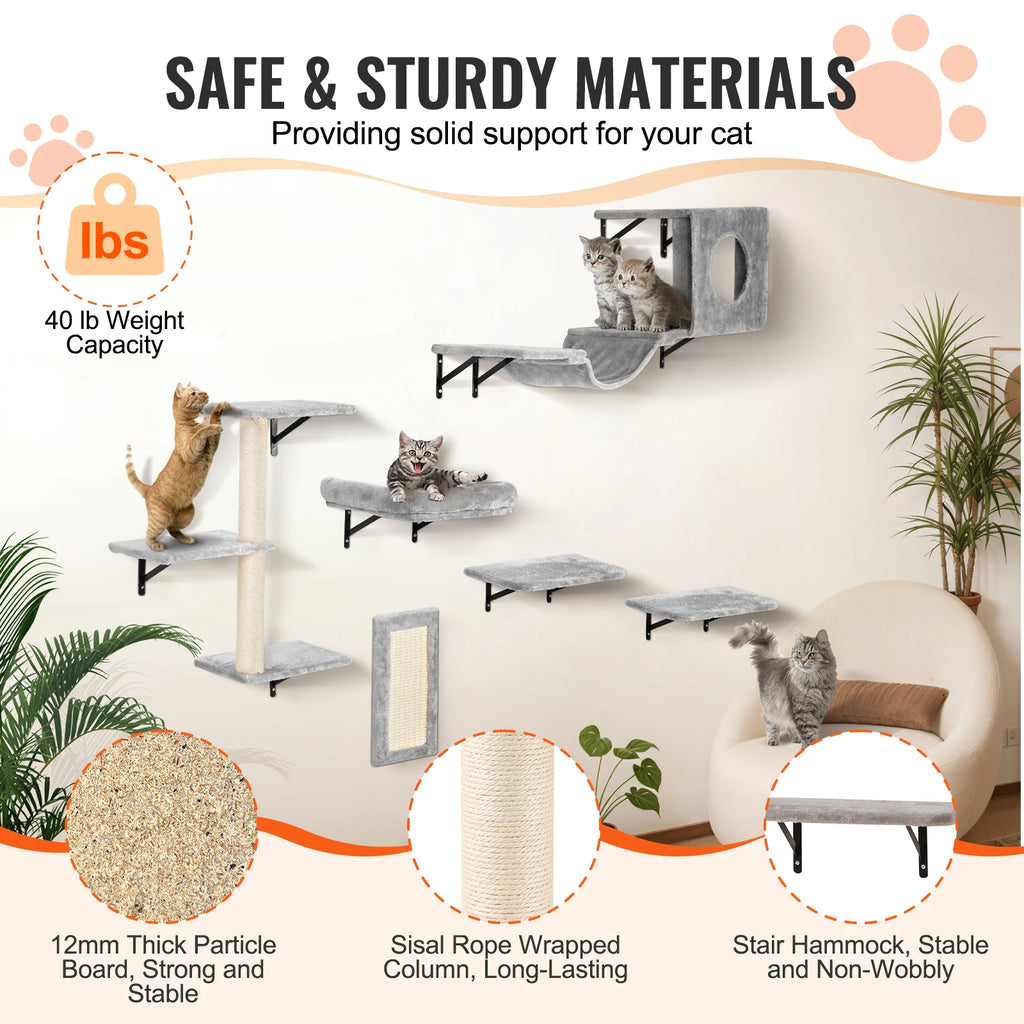 SucceBuy Wall Mounted Cat Shelves Cat Wall Shelves and Perches with Jumping Boards Cat Tree & Cat Grip Cat Furniture and Shelves Whispering Desires Shoppe