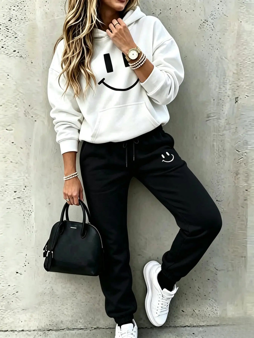 Women's Smiley-Print Hoodie and Jogger Set