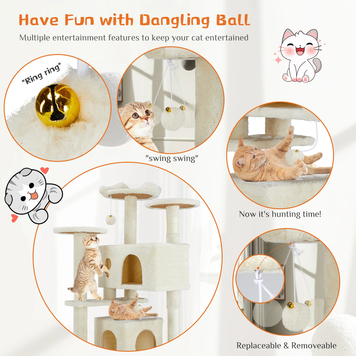 JHK 54" Cat Tree with Sisal Scratching Posts