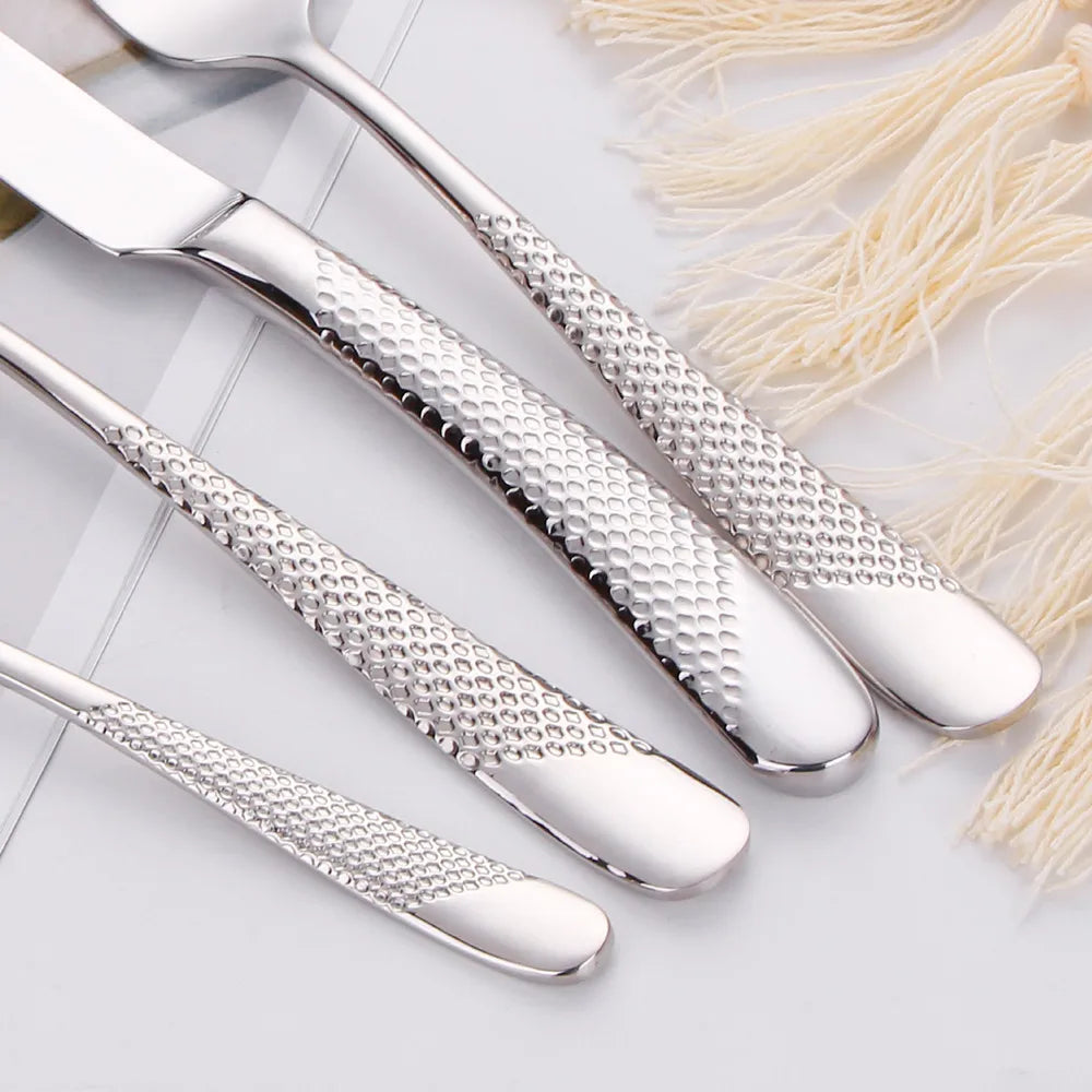 Hammered-Handle Stainless Steel Flatware Sets