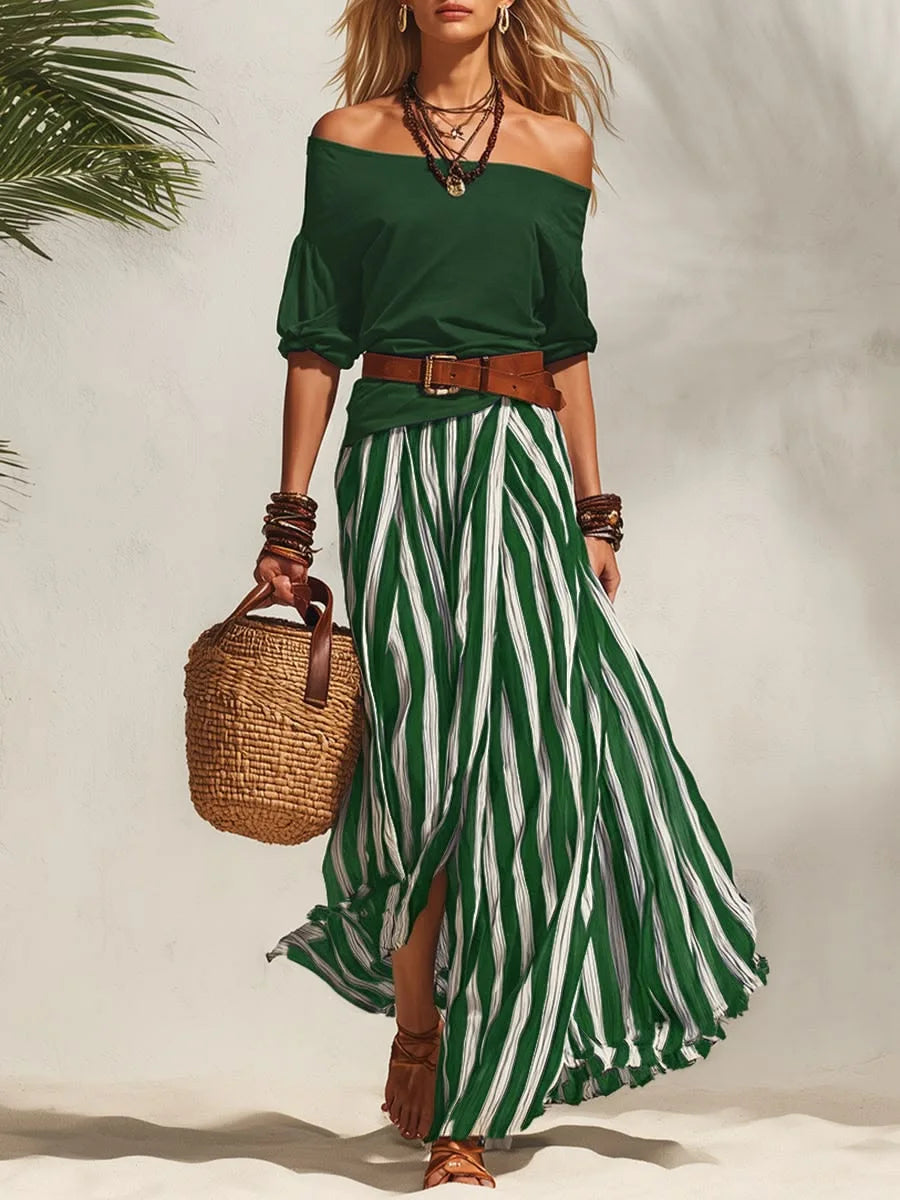 Off-Shoulder Puff-Sleeve Top & Maxi Skirt Set