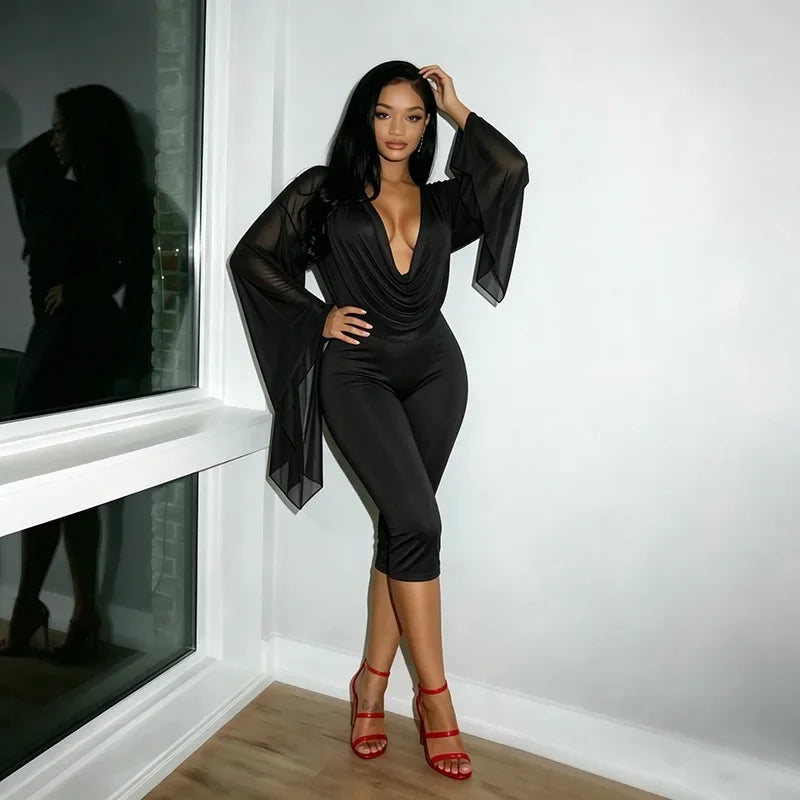 Women's Draped V-Neck Crop Top and Capri Set