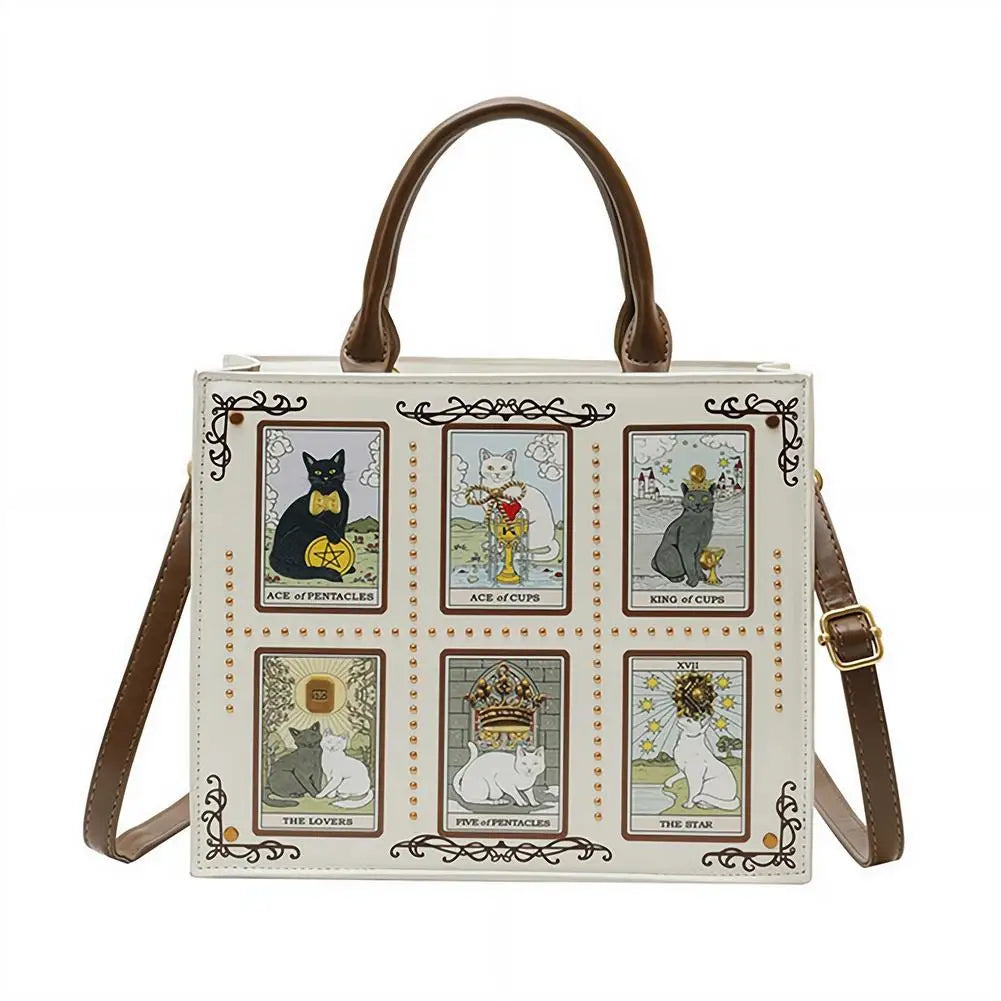 Cat Tarot Print PU Handbag