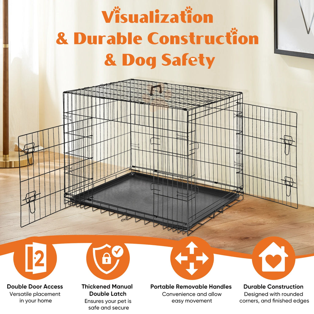 JHK 48" Double-Door Folding Wire Dog Crate