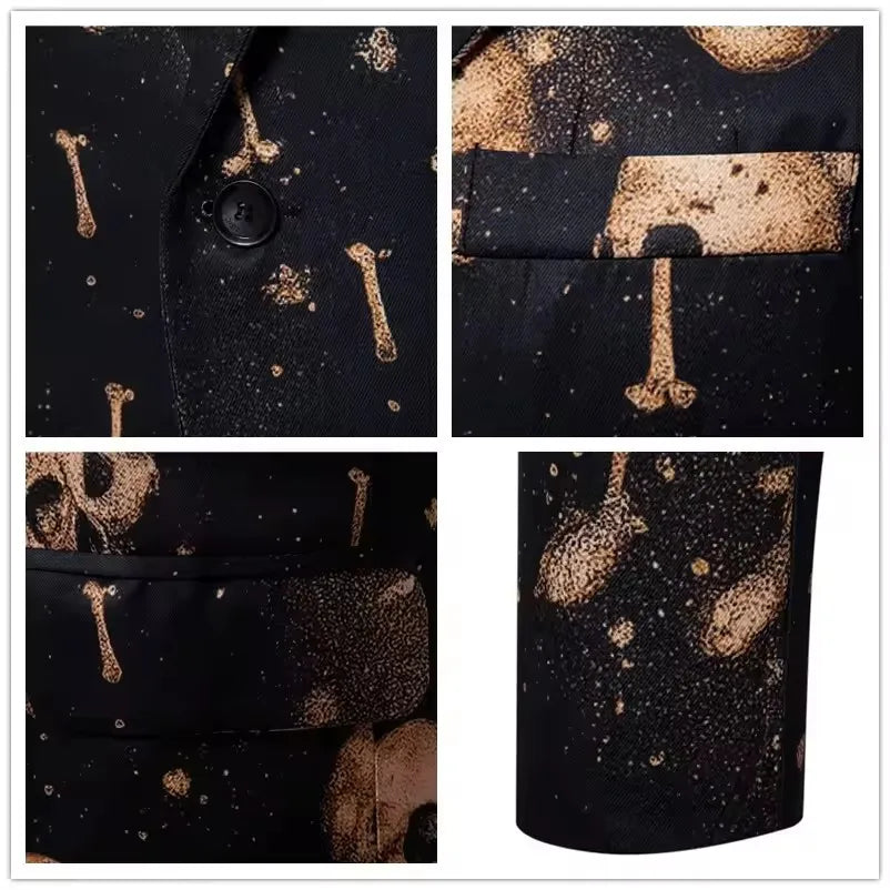Men's Skull-Print Two-Piece Party Suit