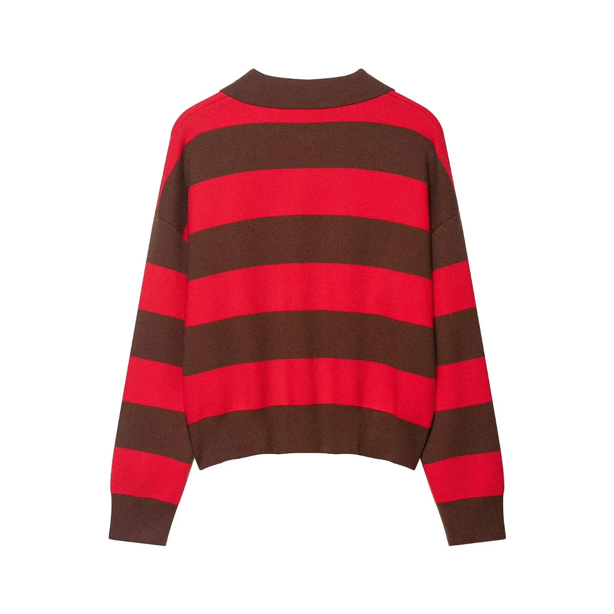 Striped Polo-Collar Long-Sleeve Sweater