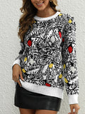 Women's Knitted Pullover Sweater Christmas Loose Round Neck Fashionable Cartoon Jacquard European American Style Casual Top Dsers