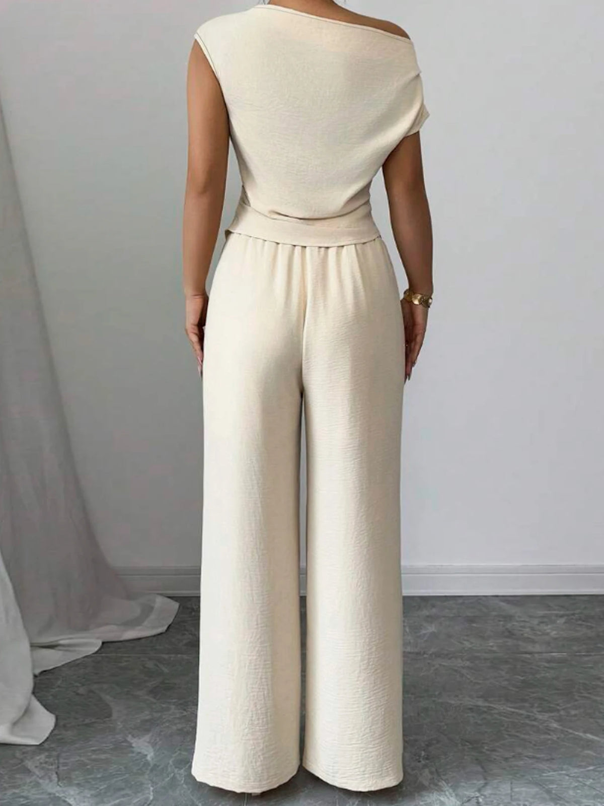 Women's Asymmetric Top and Wide-Leg Pants Set