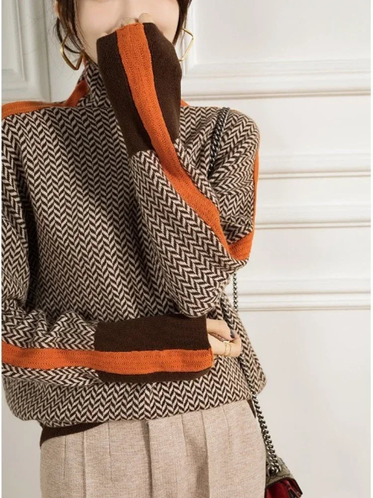 Women's Contrast-Color High-Neck Sweater