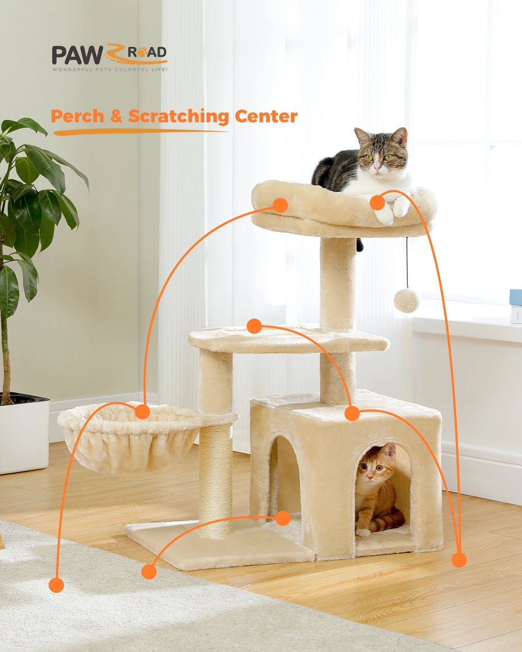 Compact Cat Tree with Removable Perch & Hammock