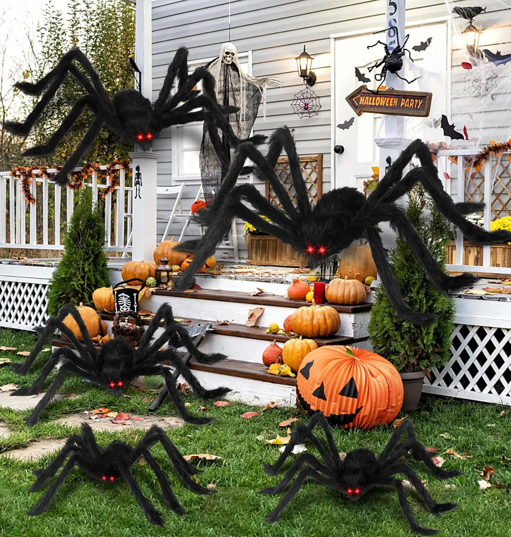 Black Plush Spider Halloween Decoration, 30–200 cm