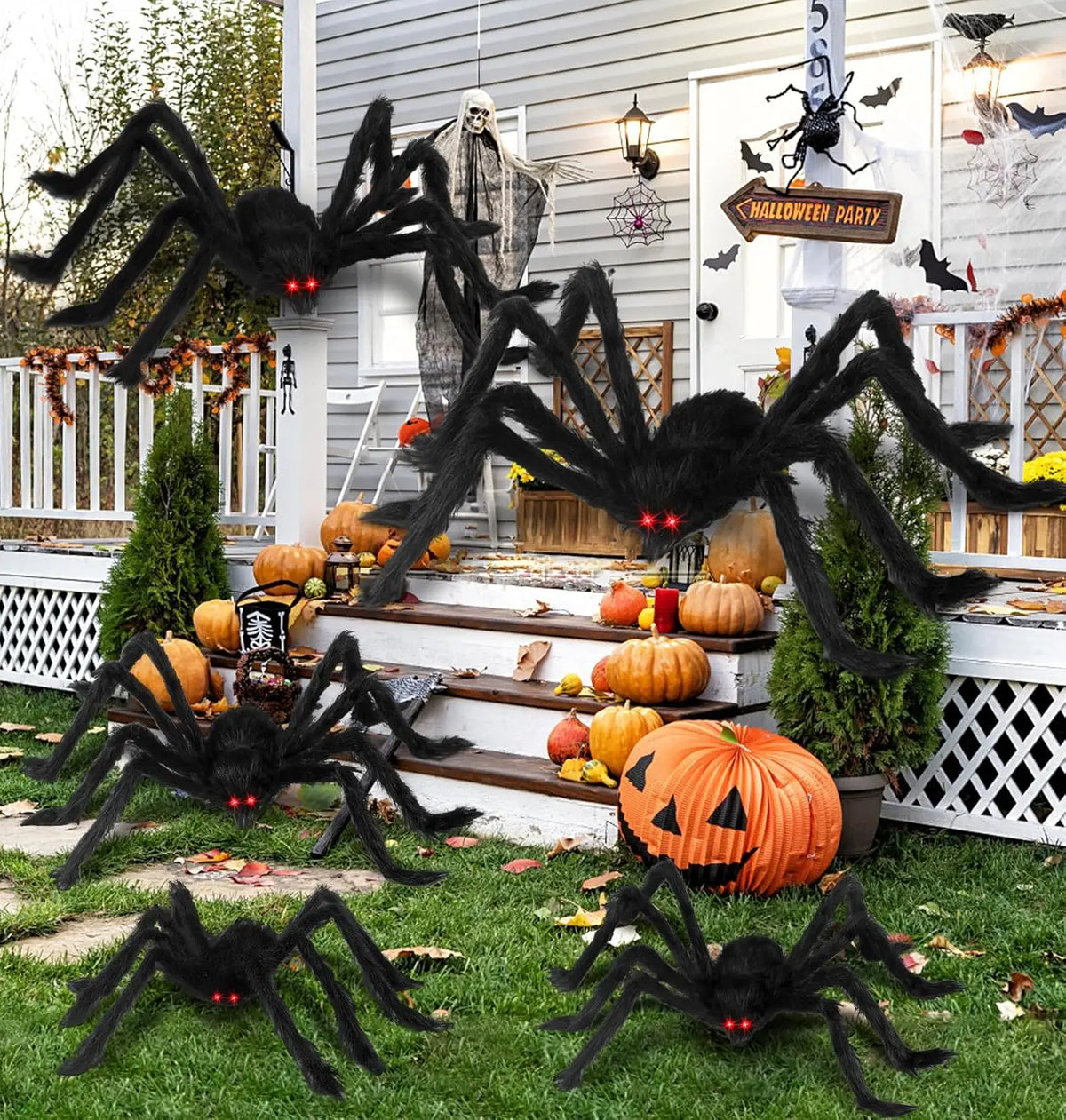 Black Plush Spider Halloween Decoration, 30–200 cm