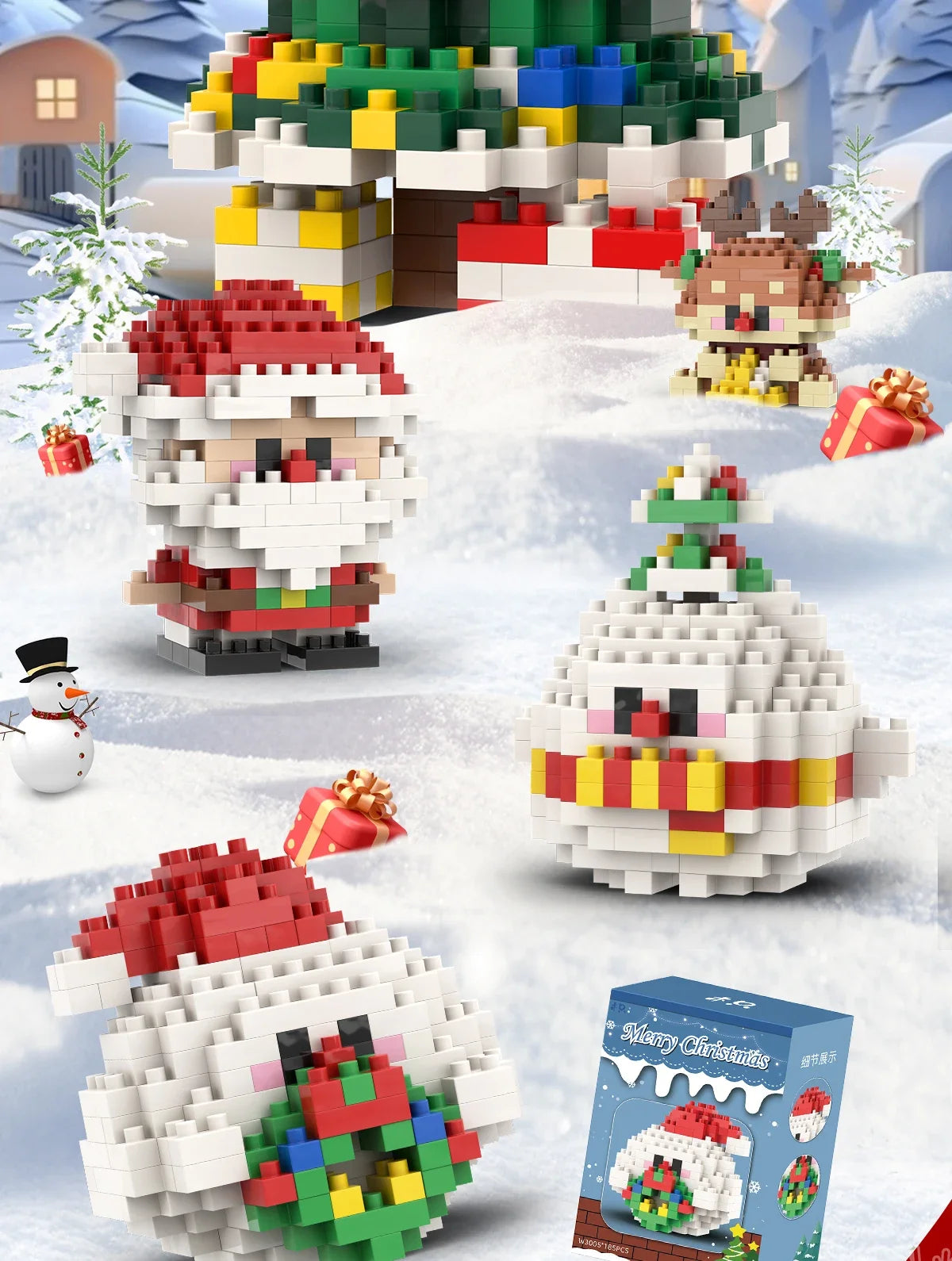 Santa & Reindeer Holiday Micro Building Block Sets