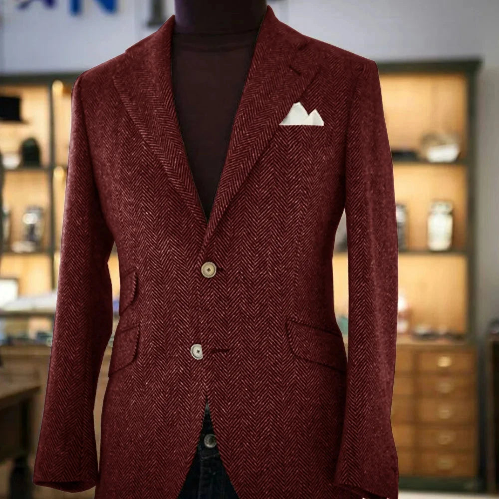 Men's Herringbone Single-Breasted Blazer