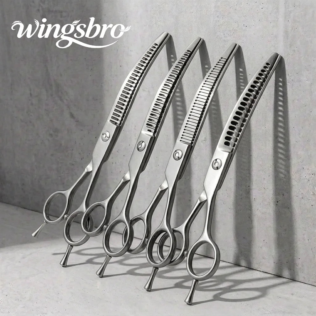 Wingsbro 7'' Curved Chunkers Shears Curved Thinning Shears Stainless Steel Dog Grooming Cat Curved Scissors Light Weight Special Whispering Desires Shoppe