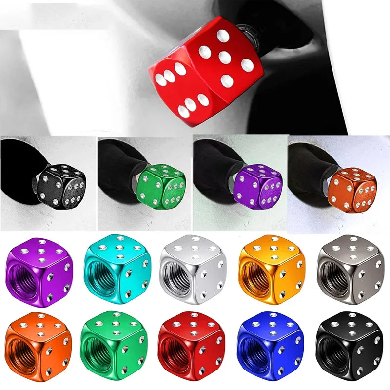 Dice-Style Aluminum Tire Valve Caps – Set of 4