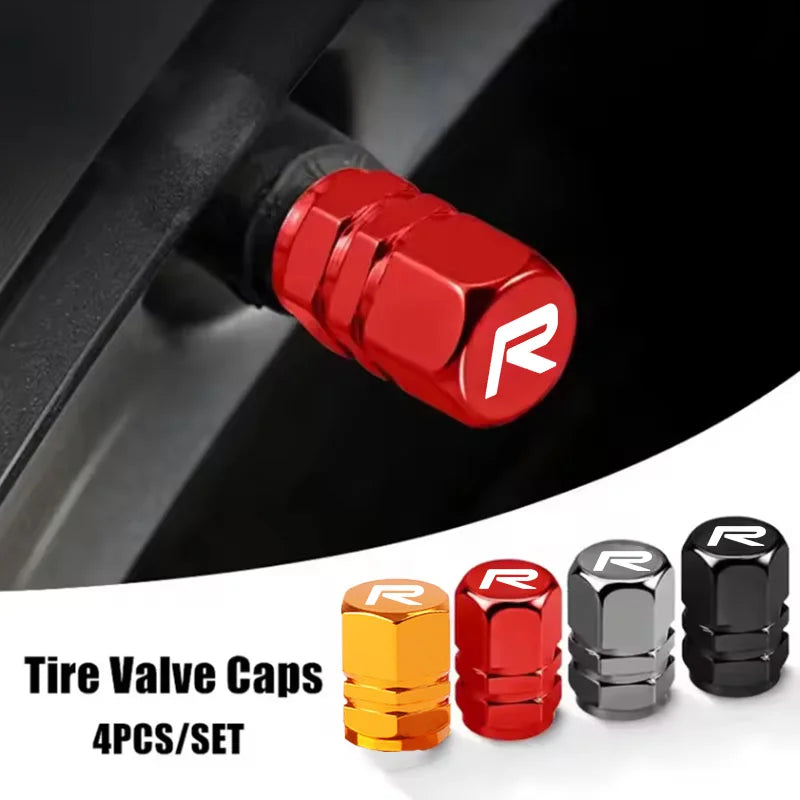 Aluminum R-Emblem Tire Valve Caps – Set of 4
