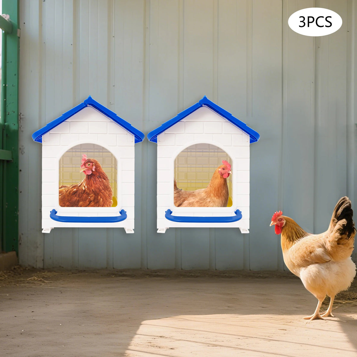 Plastic Chicken Nesting Boxes with Pads, 3-Pack