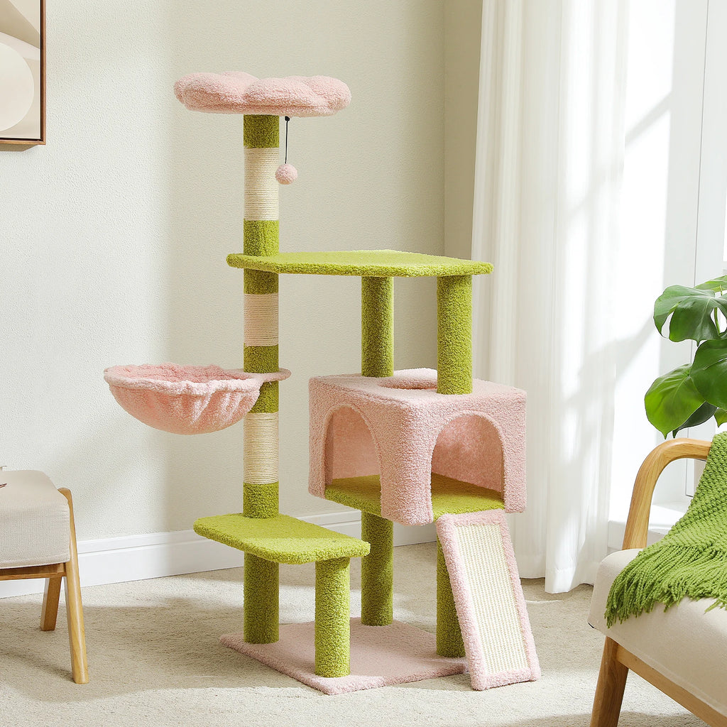 120cm Flower Cat Tree with Ramp & Hammock