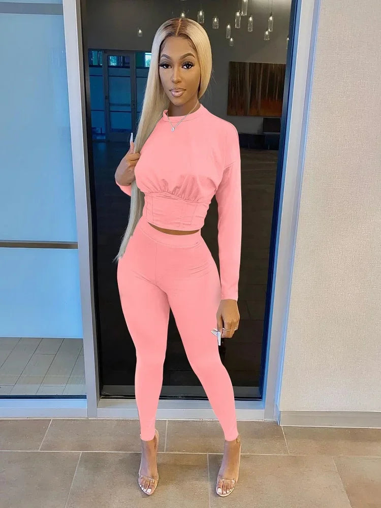 Women's Solid-Color Two-Piece Casual Outfit