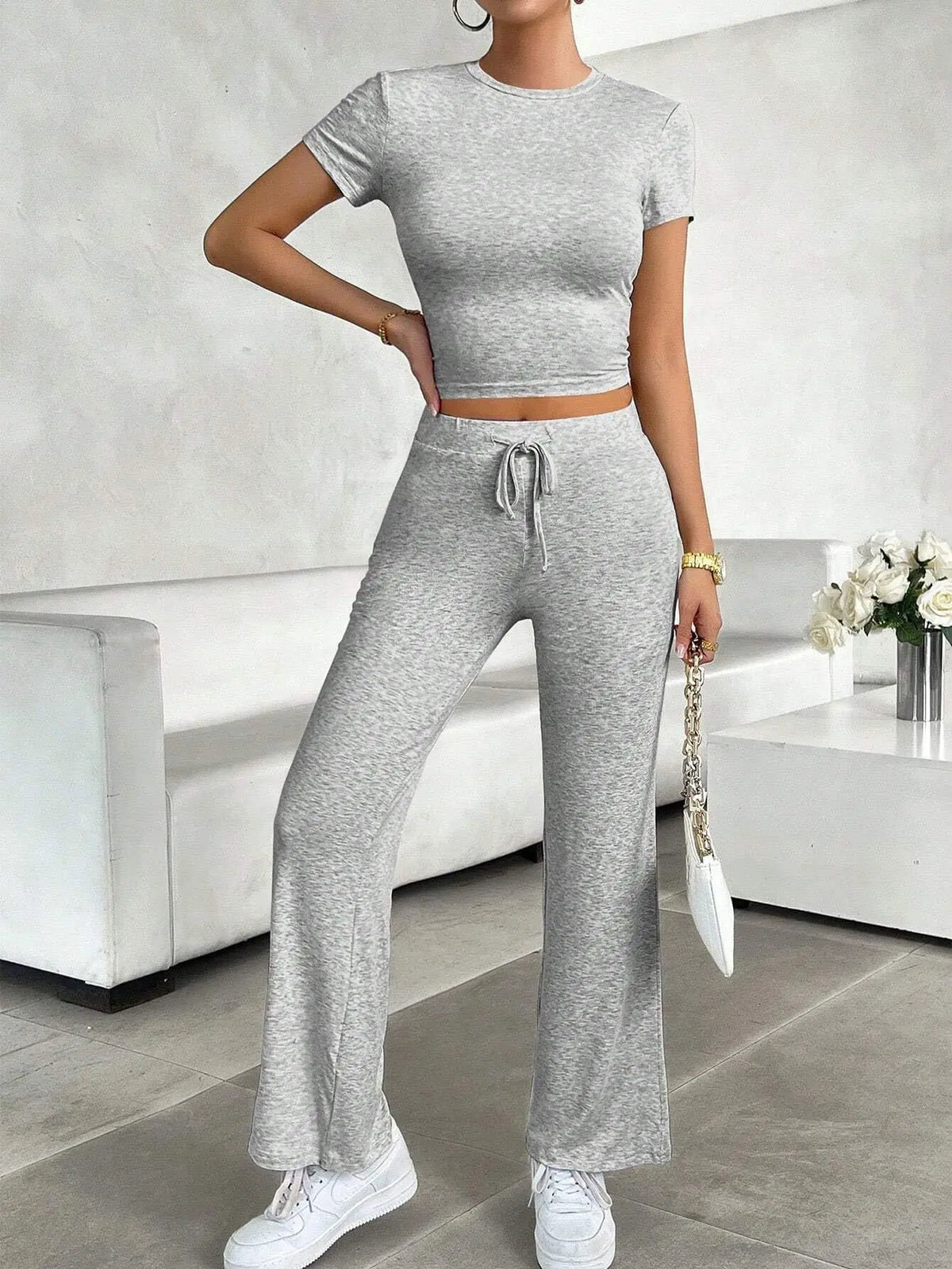 Solid Short-Sleeve Top & Pants Set