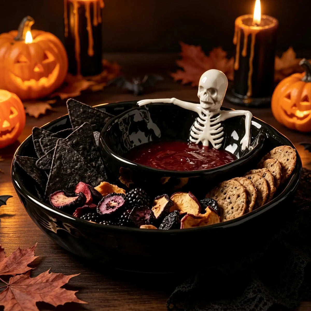 Skull-Shaped Ceramic Chip and Dip Bowl — 8.5 Inch