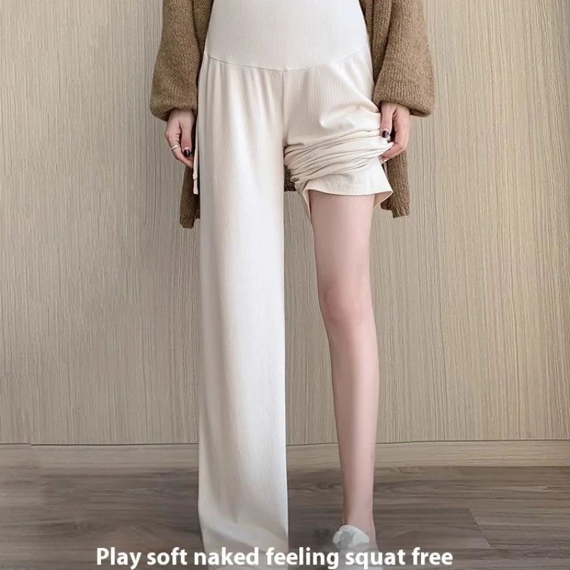 Maternity Trousers Spring and Autumn Outside Wear New Summer Petite Casual Drawstring Straight Wide Leg Trousers Maternity Wear Whispering Desires Shoppe