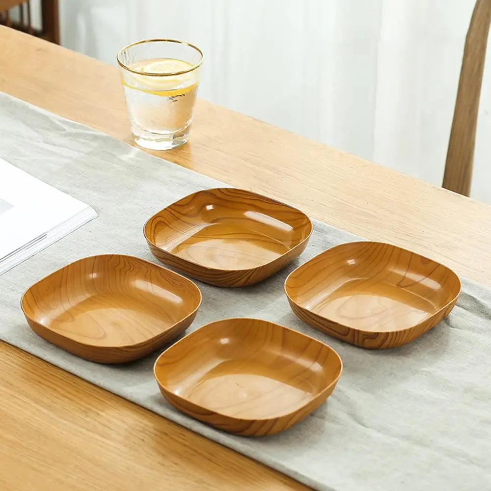 Wood-Grain PP Square Plates — Assorted Packs