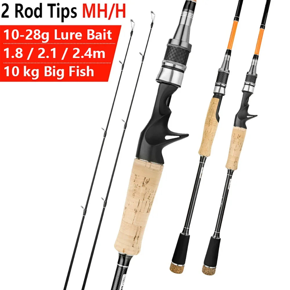 Carbon Fishing Rod with Two Tips — 1.8, 2.1 or 2.4 m