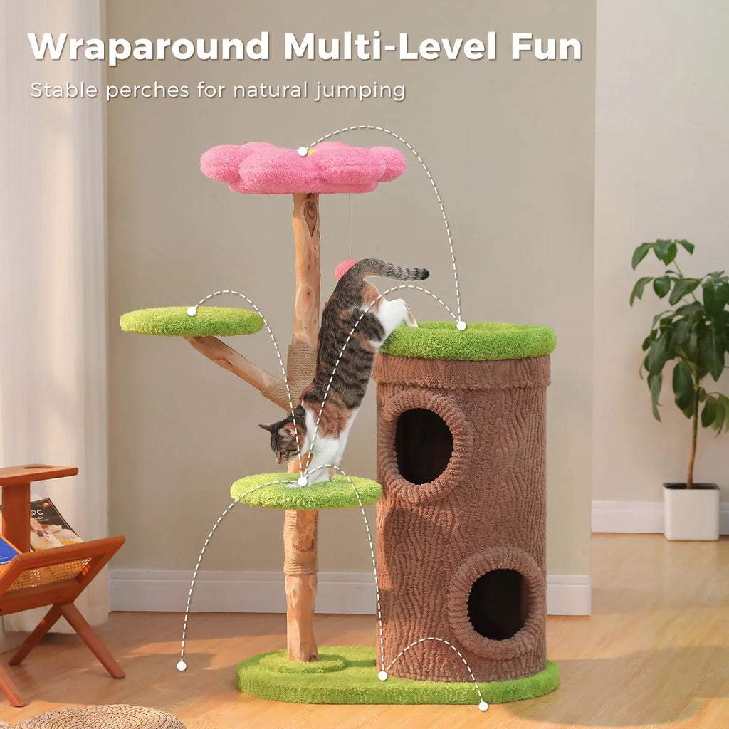 Large Cat Tree with Multiple Condos & Flower Bed