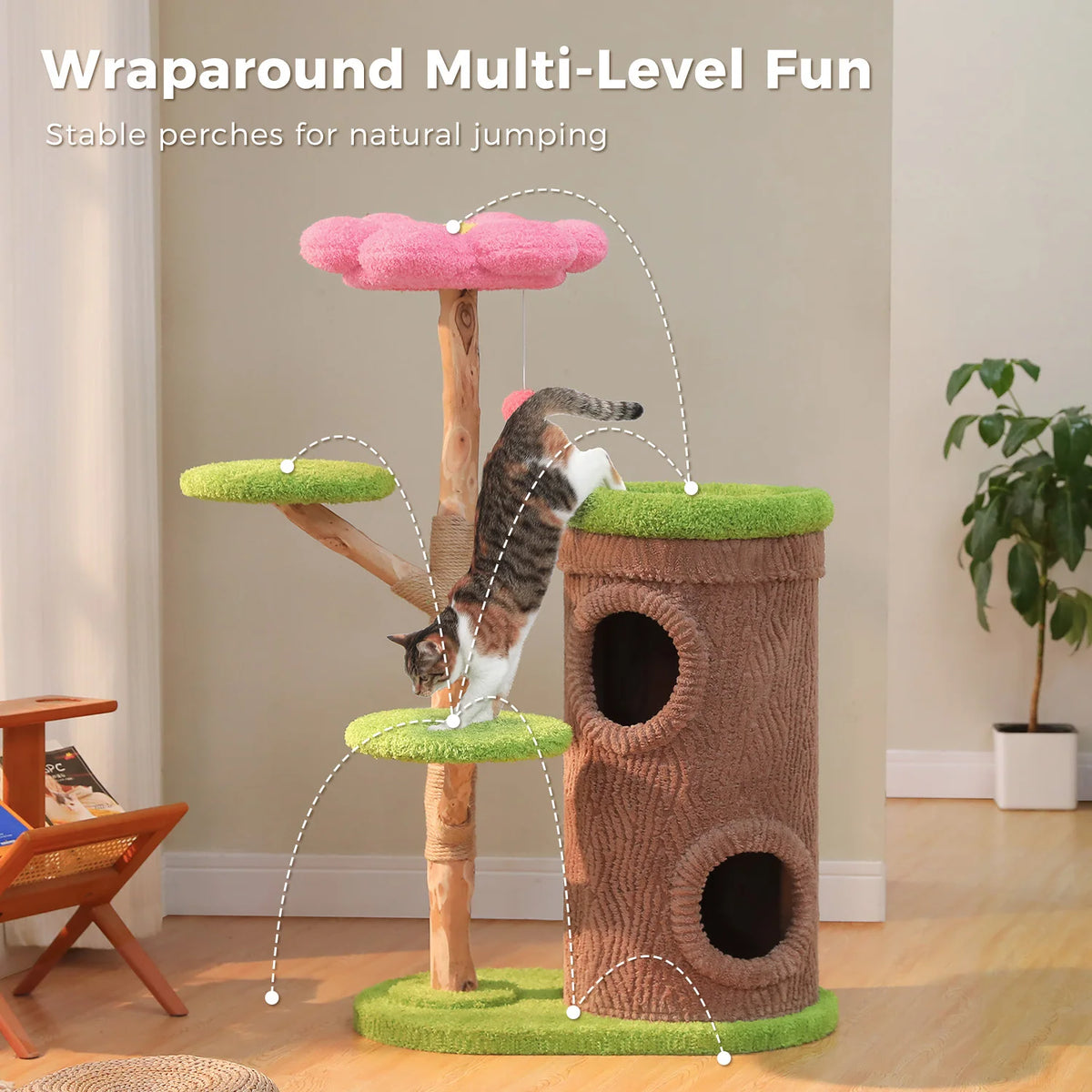 Large Cat Tree with Multiple Condos & Flower Bed