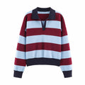 Striped Polo-Collar Long-Sleeve Sweater