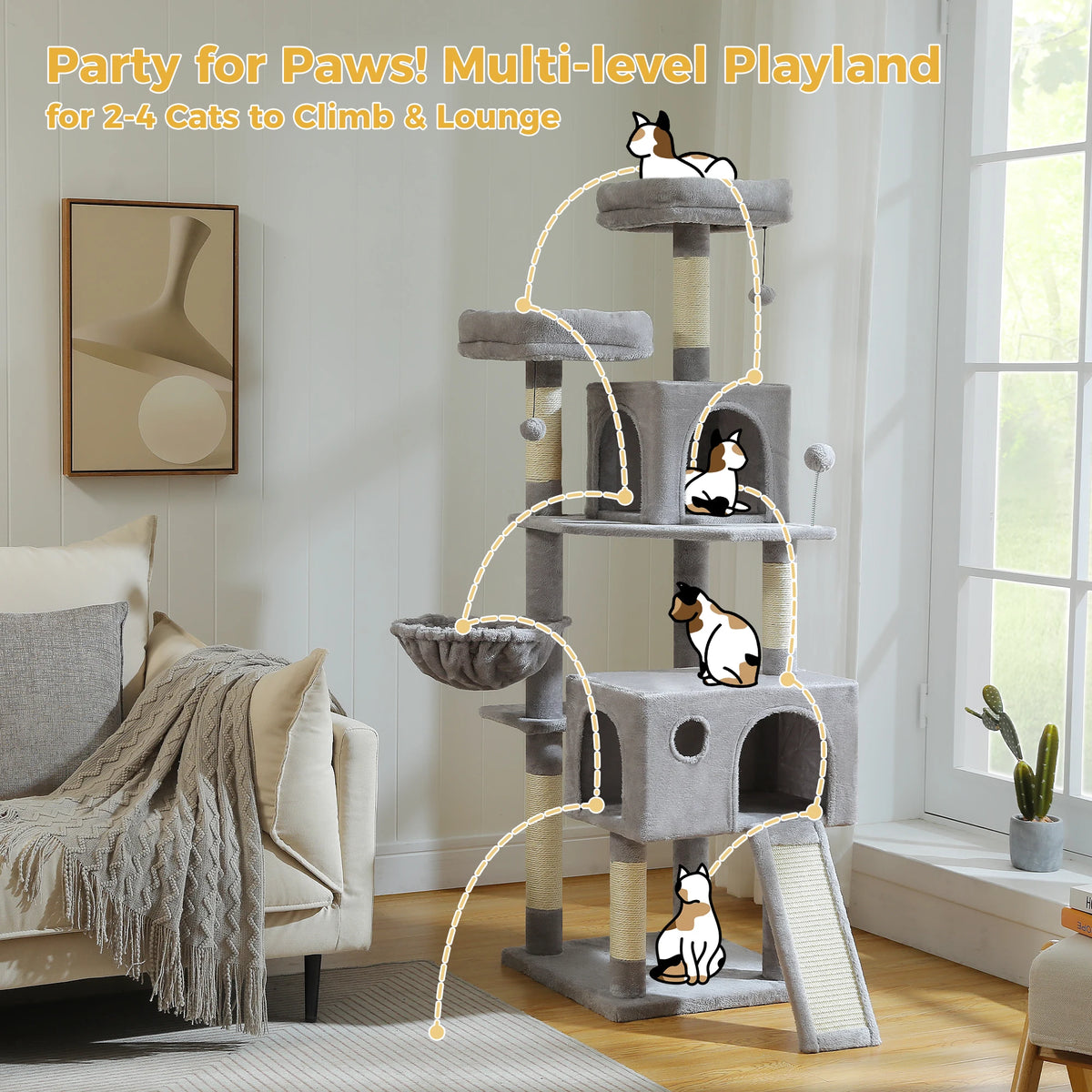 162cm Cat Tree with Sisal Posts & Hammock