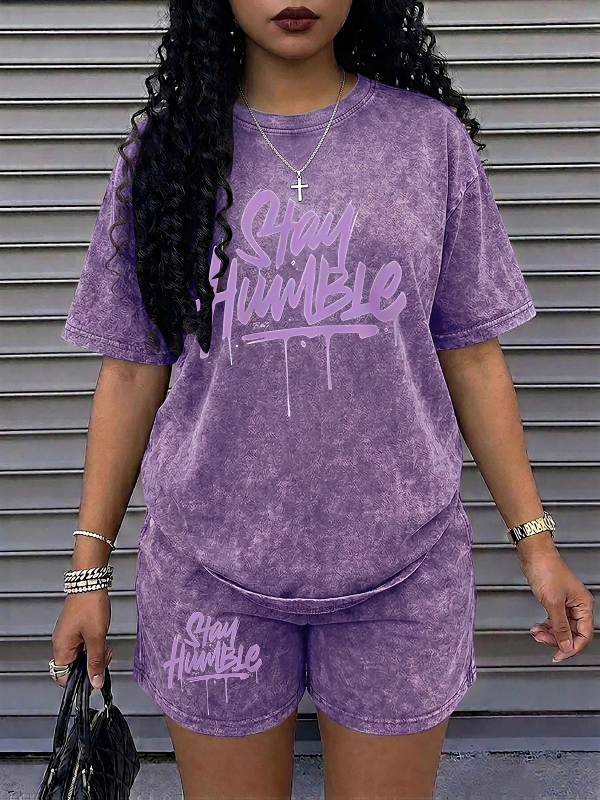 Women's Letter-Print Tee and Shorts Set
