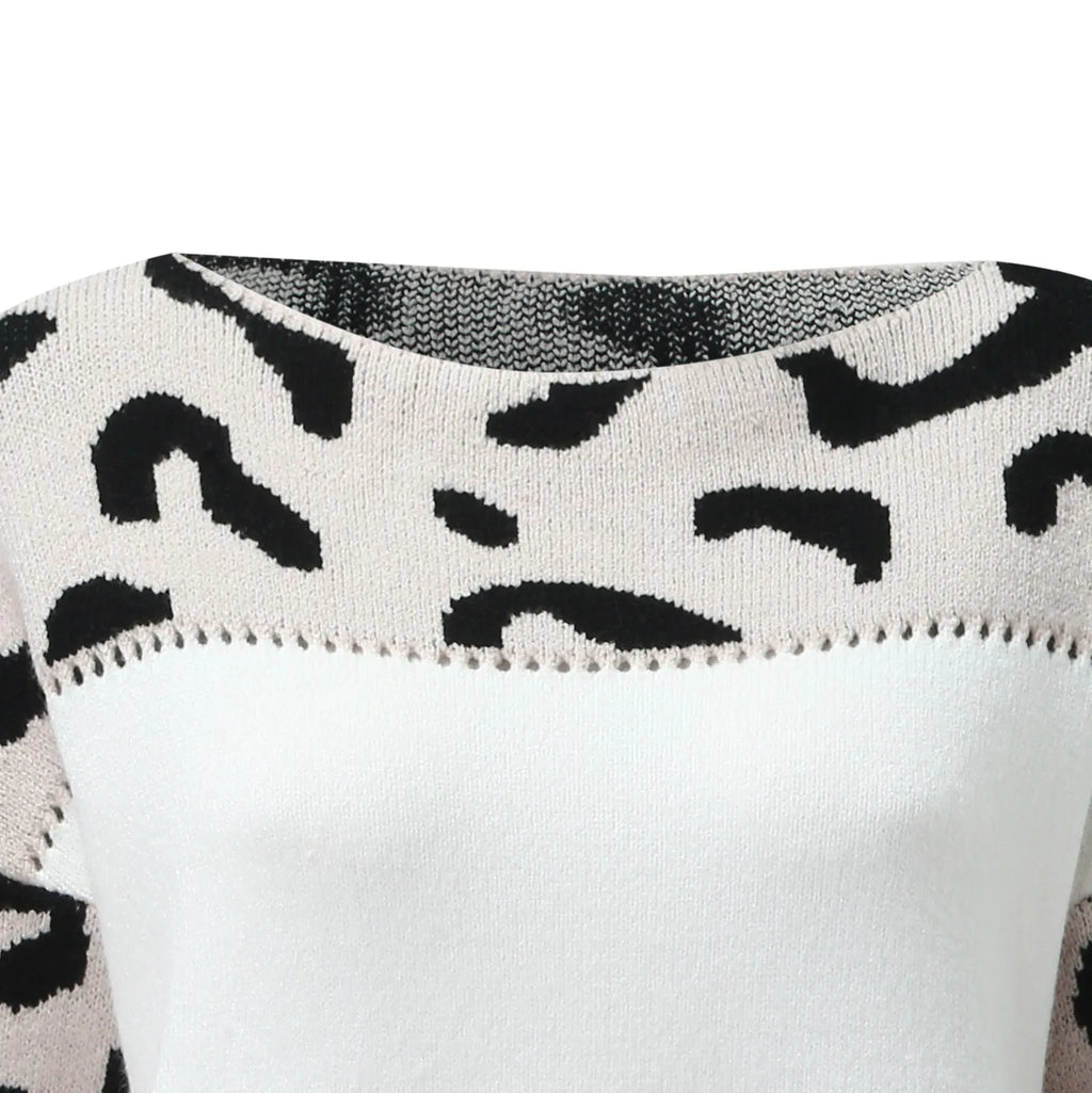 Women Sweaters Contrast Leopard Color Pullovers Loose Autumn Winter Long Sleeve Sweater Jumper Pull Femme Knitwear Oversized Dsers