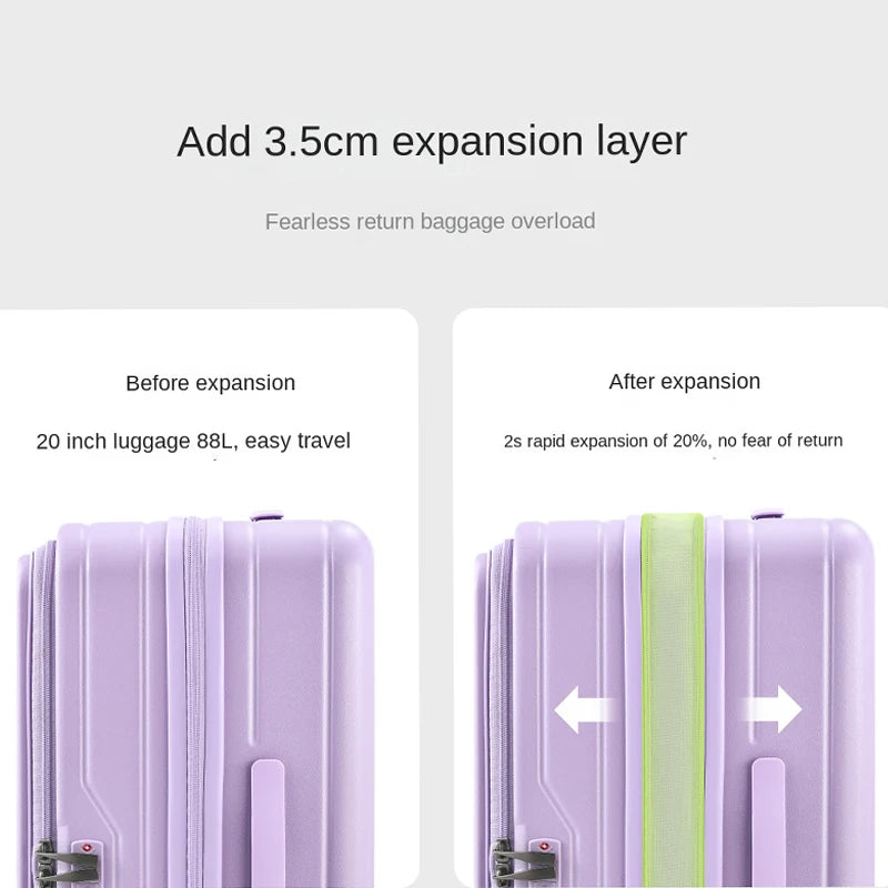Side-Opening Lid Large Capacity Travel Suitcase Lightweight Pure PC Expandable Trolley Case 24/26/28/30inch Luggage High Quality Whispering Desires Shoppe