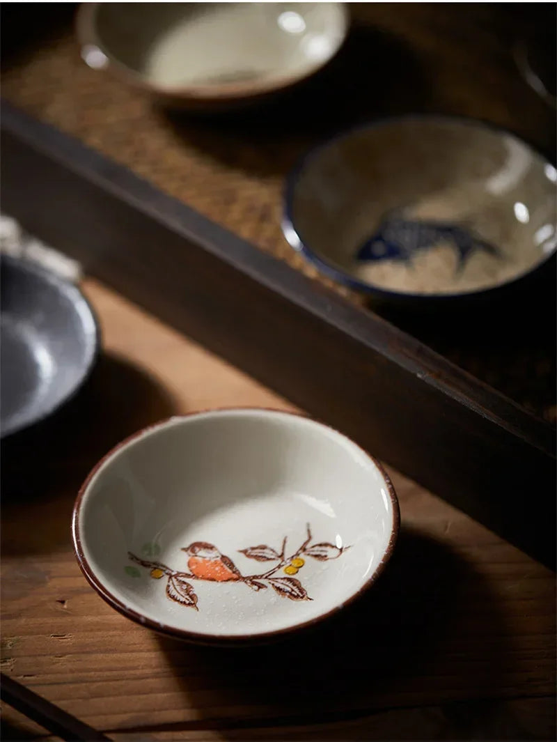 Flower and Bird Ceramic Sauce Dish — 9.5 cm