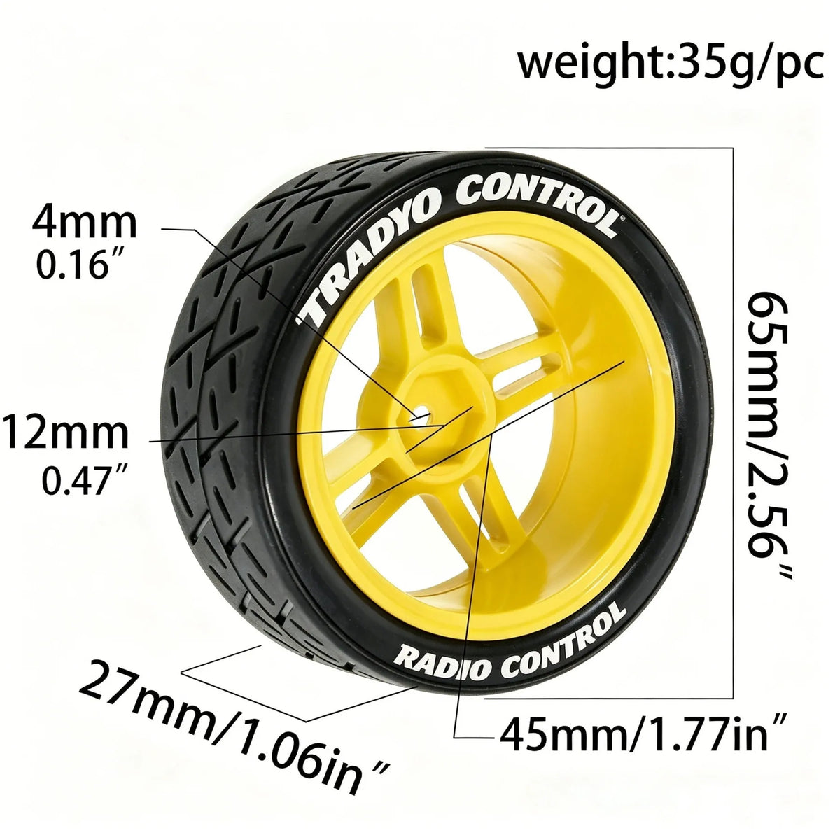 1:10 RC Car Tires & Wheels – Set of 4, 12 mm Hex