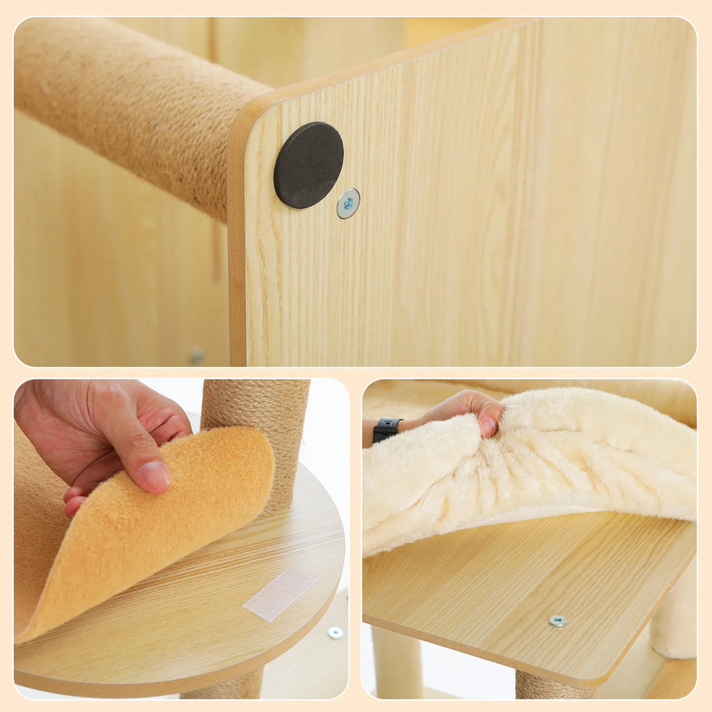 Multi-Level Wooden Cat Tree with Condo & Hammock