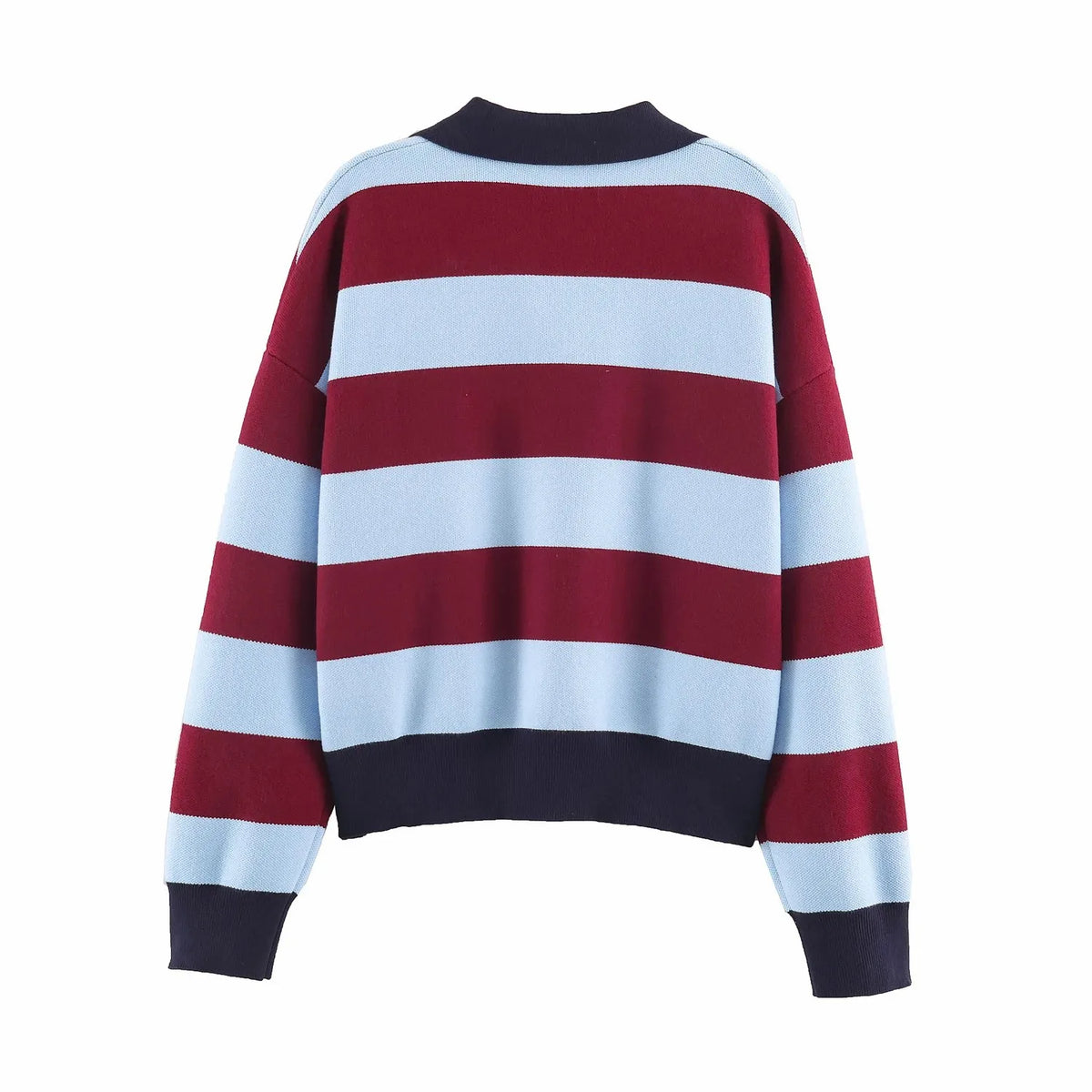 Striped Polo-Collar Long-Sleeve Sweater