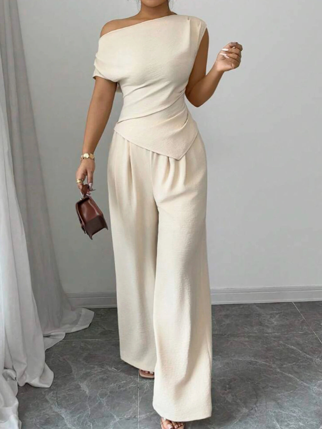 Women's Asymmetric Top and Wide-Leg Pants Set
