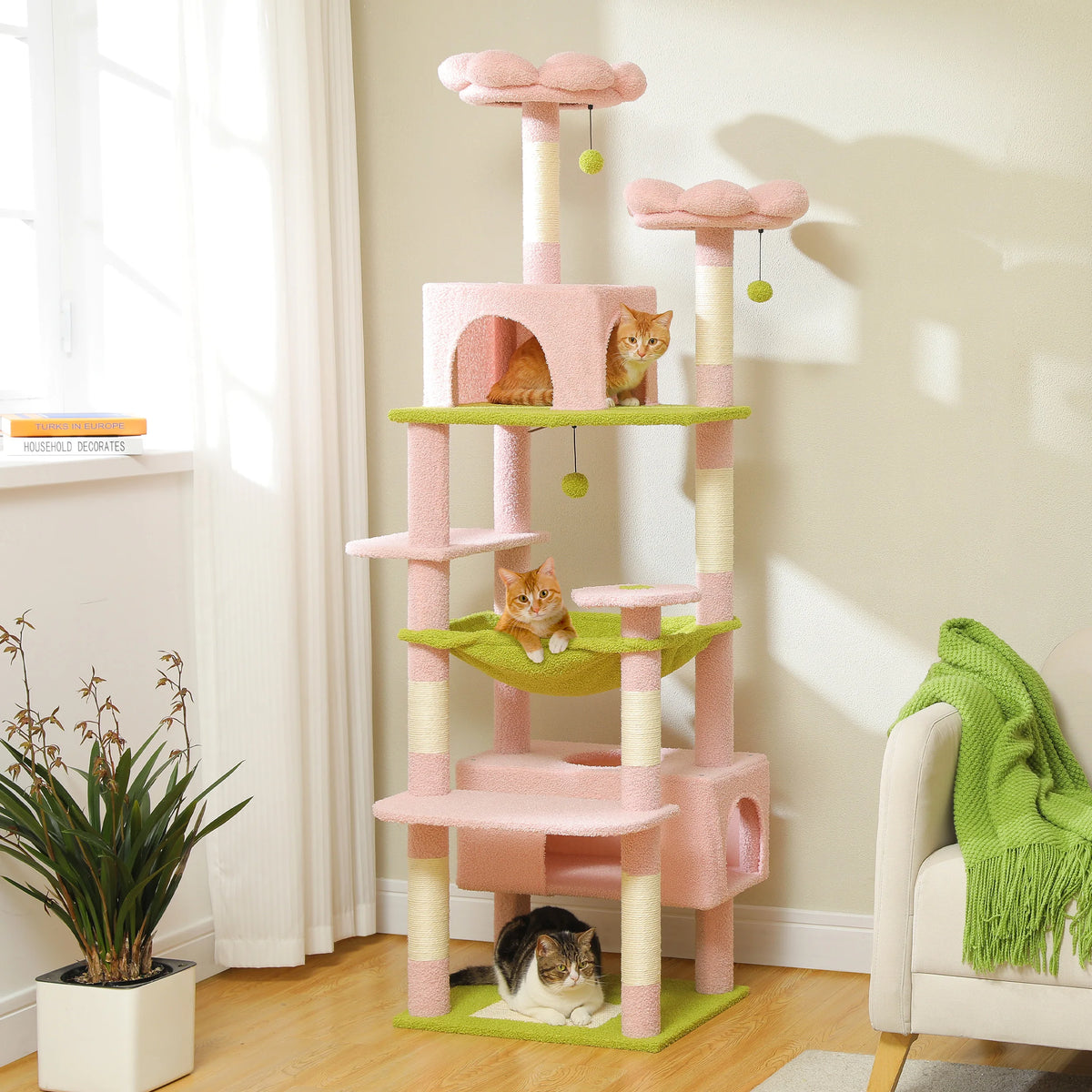 184cm Cat Tree with Hammock, Condo & Scratching Posts