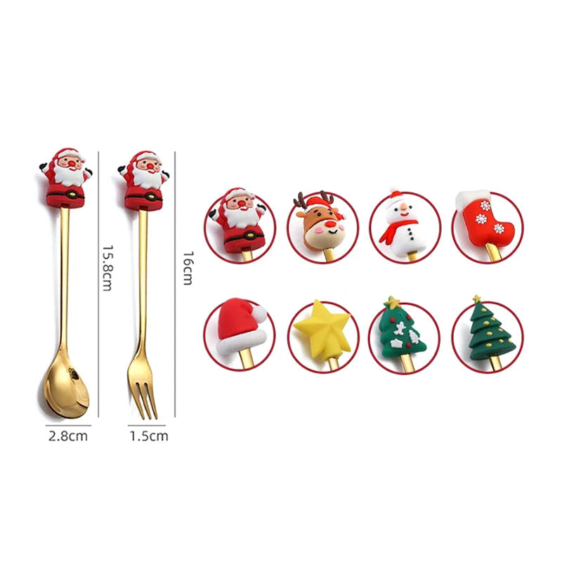 Christmas Stainless Steel Fork and Spoon Sets