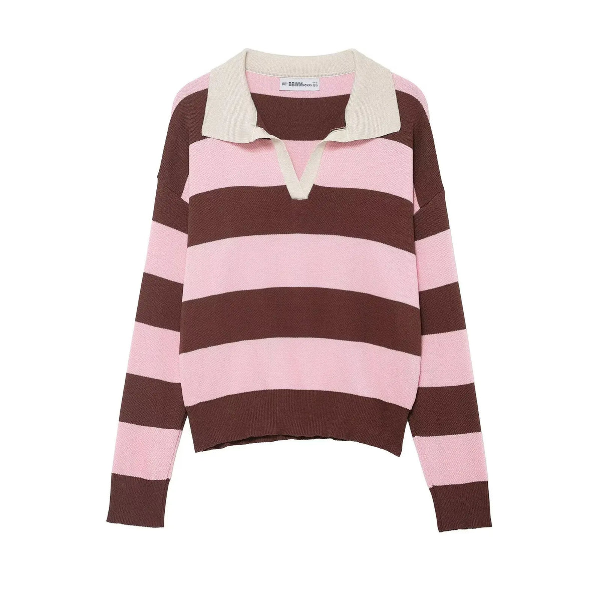 Striped Polo-Collar Long-Sleeve Sweater