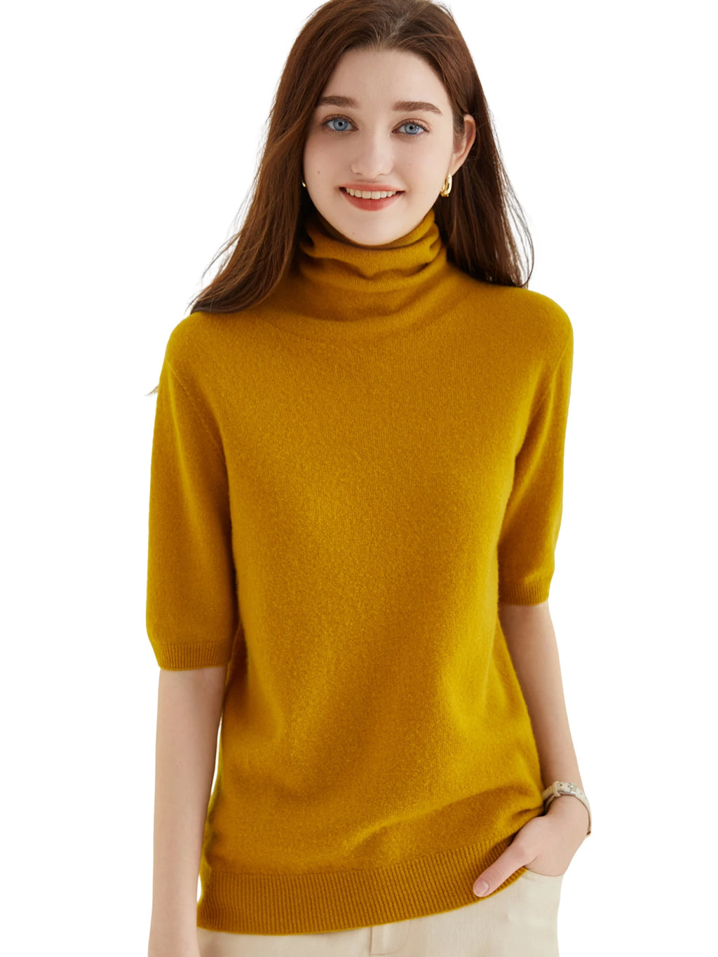 Women's Knit Tops Short Sleeve Fashion Women Sweaters New 100% Merino Wool Knitwears Vintage Sweater Turtleneck Pullover Clothes Dsers