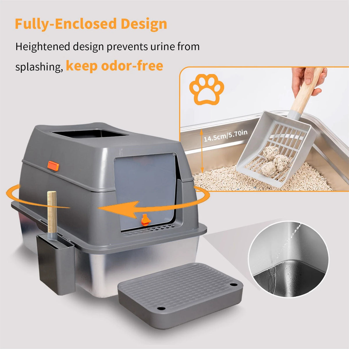 Enclosed Stainless Steel & ABS Cat Litter Box