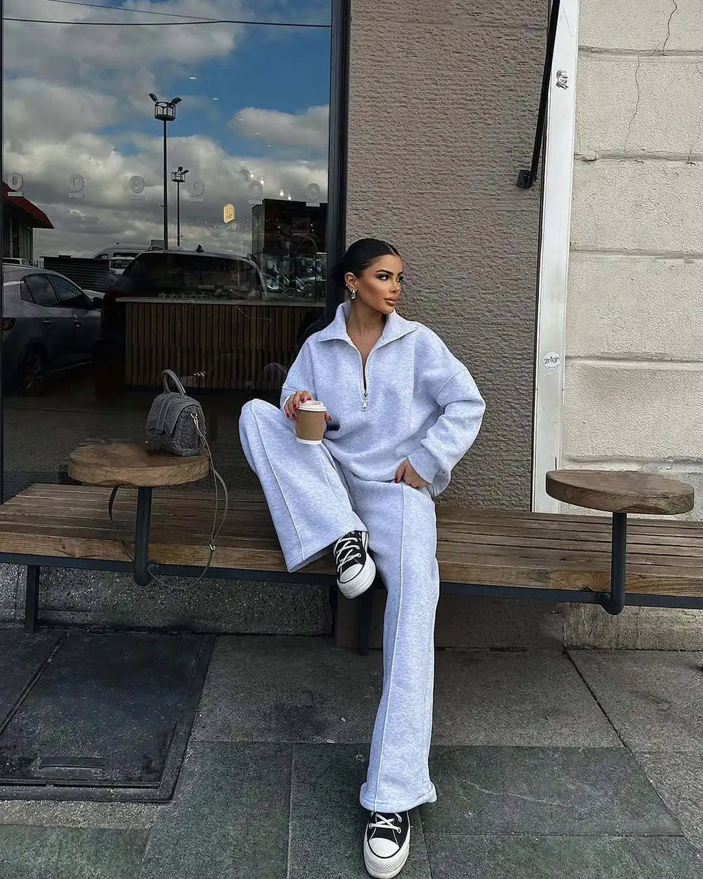Women's Long-Sleeve Collared Top and Pants Set