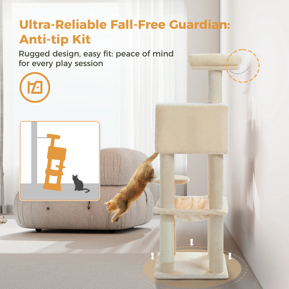 113cm Five-Level Cat Tree with Hammock & Condo