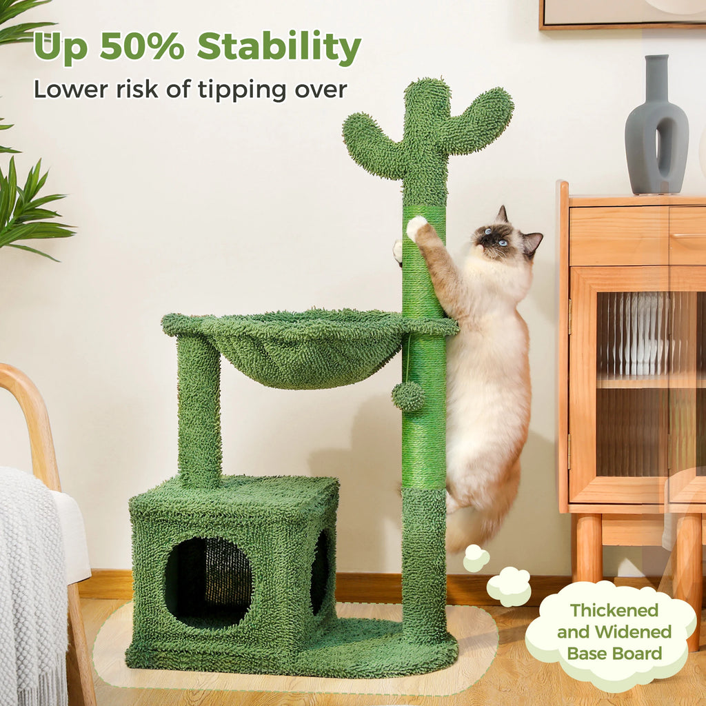 Cactus Cat Tree Small Cat Tower with Spacious Condo,Cozy Hammock,Dangling Ball,Scratching Post Cat Accessories for Indoor Cats Whispering Desires Shoppe